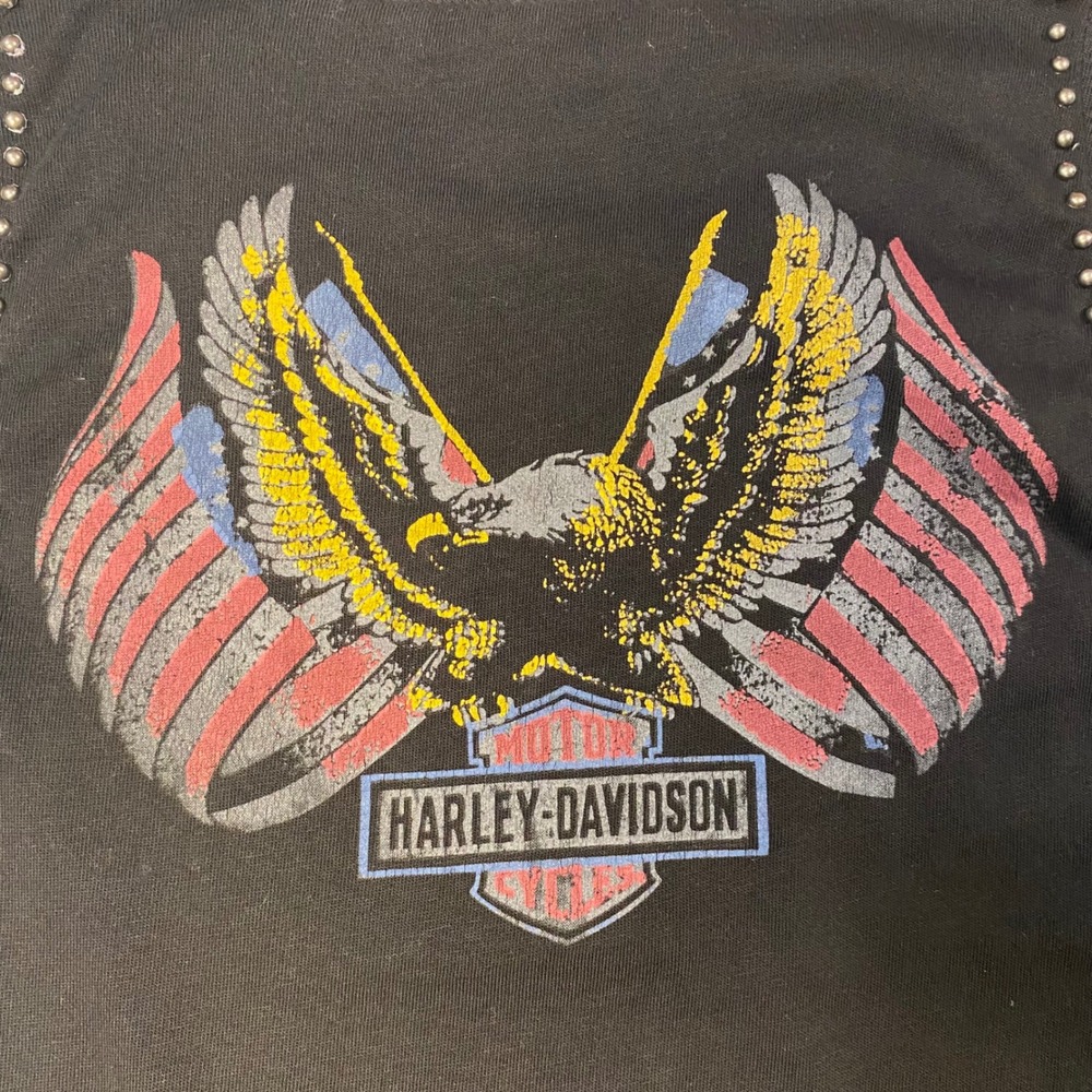 HARLEY-DAVIDSON Studded Muscle Tank Top XL Black Cotton Biker Americana Eagle - Picture 6 of 9
